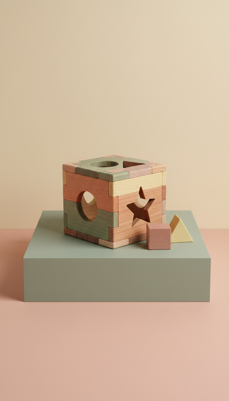 Heirloom natural wood shape sorter with soft edges