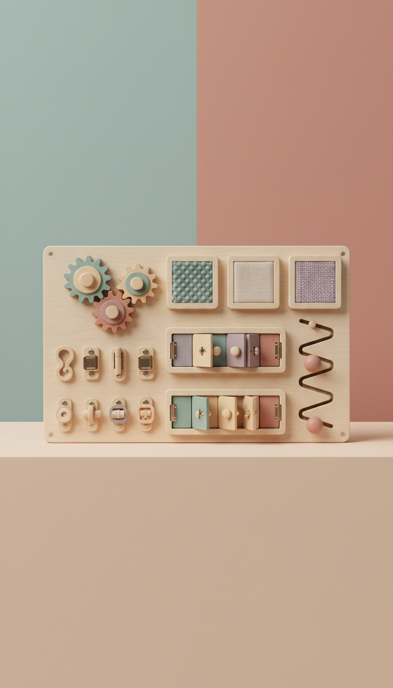 Montessori activity board with tactile elements