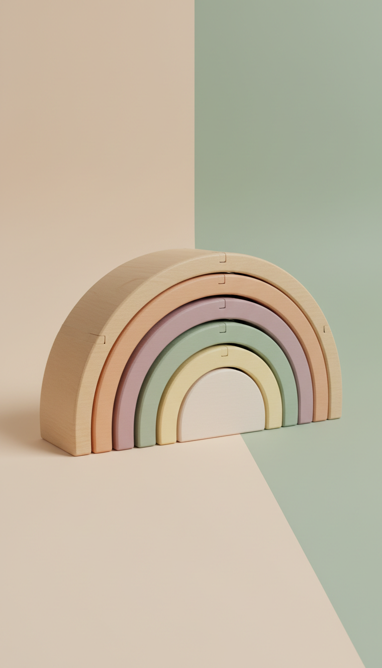 Wooden rainbow stacker in muted tones